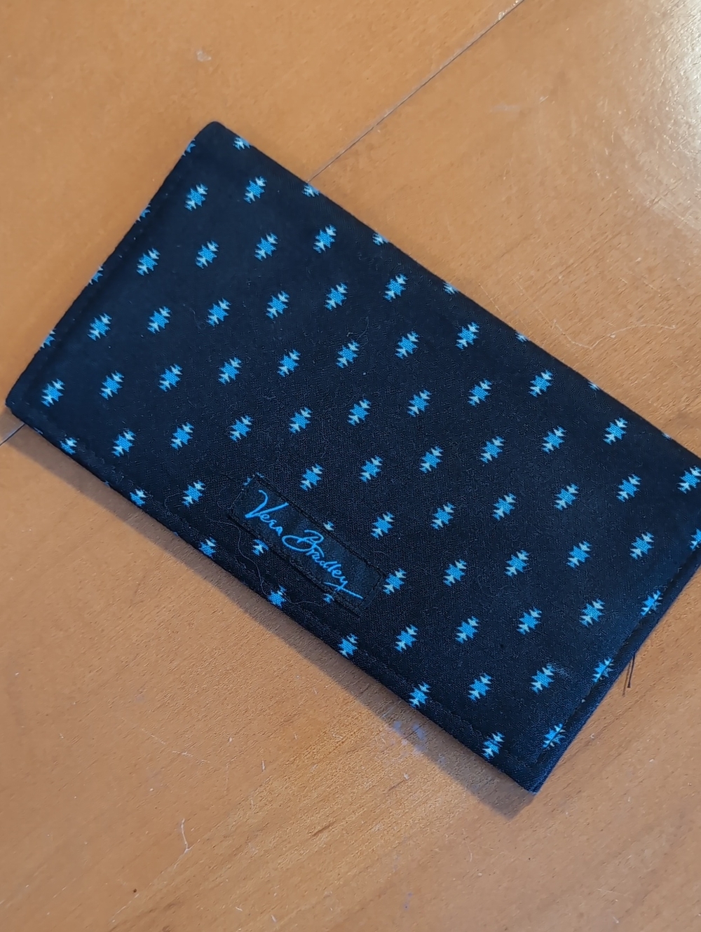 Vera Bradley Black Check Book Holder with Blue Tribal Pattern
